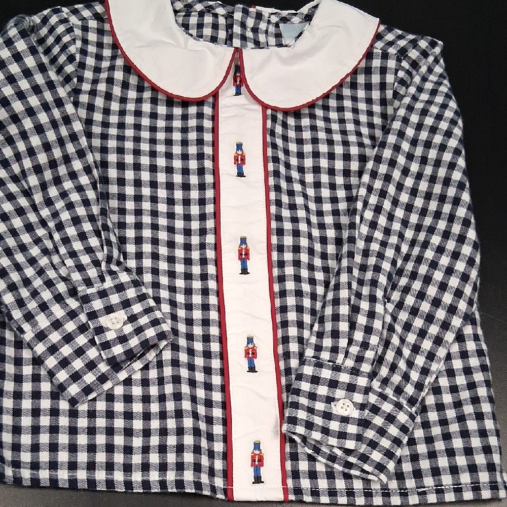 Edgehill Collection Navy and White Gingham Peter Pan Collar Top